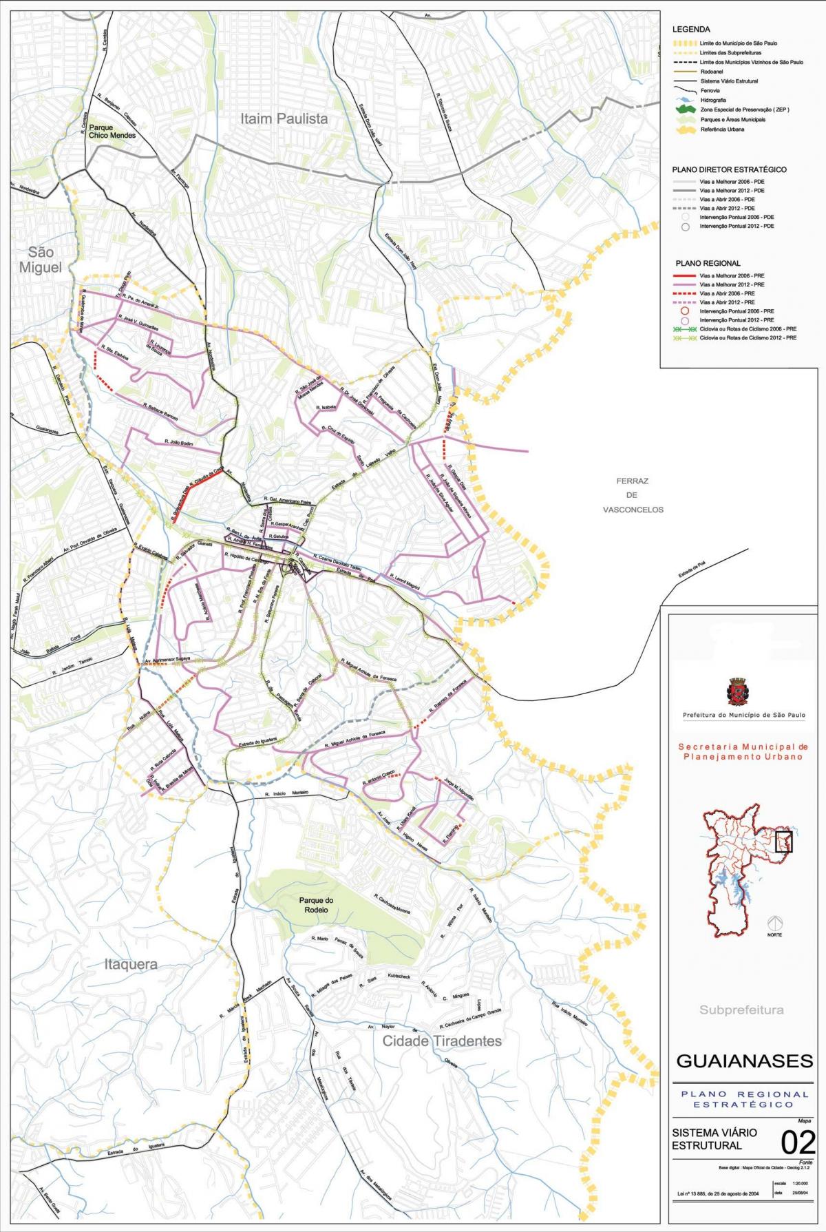 نقشہ کے Guaianases ساؤ پالو - سڑکوں