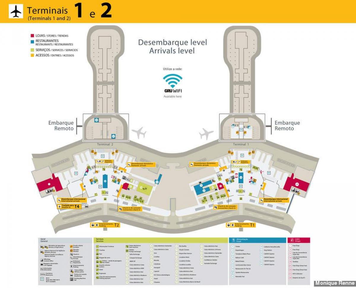 نقشہ کے بین الاقوامی ہوائی اڈے ساؤ پالو-Guarulhos ٹرمینلز - 1 and 2