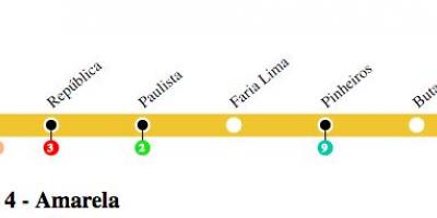 نقشہ کی ساؤ پالو میٹرو لائن 4 - پیلے رنگ