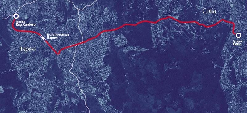 نقشہ کے corredor BRT metropolitano Itapevi-Cotia